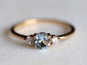 Aquamarine Engagement Ring | Three Stone Aquamarine & Diamond Stacking Ring | March Birthstone -
