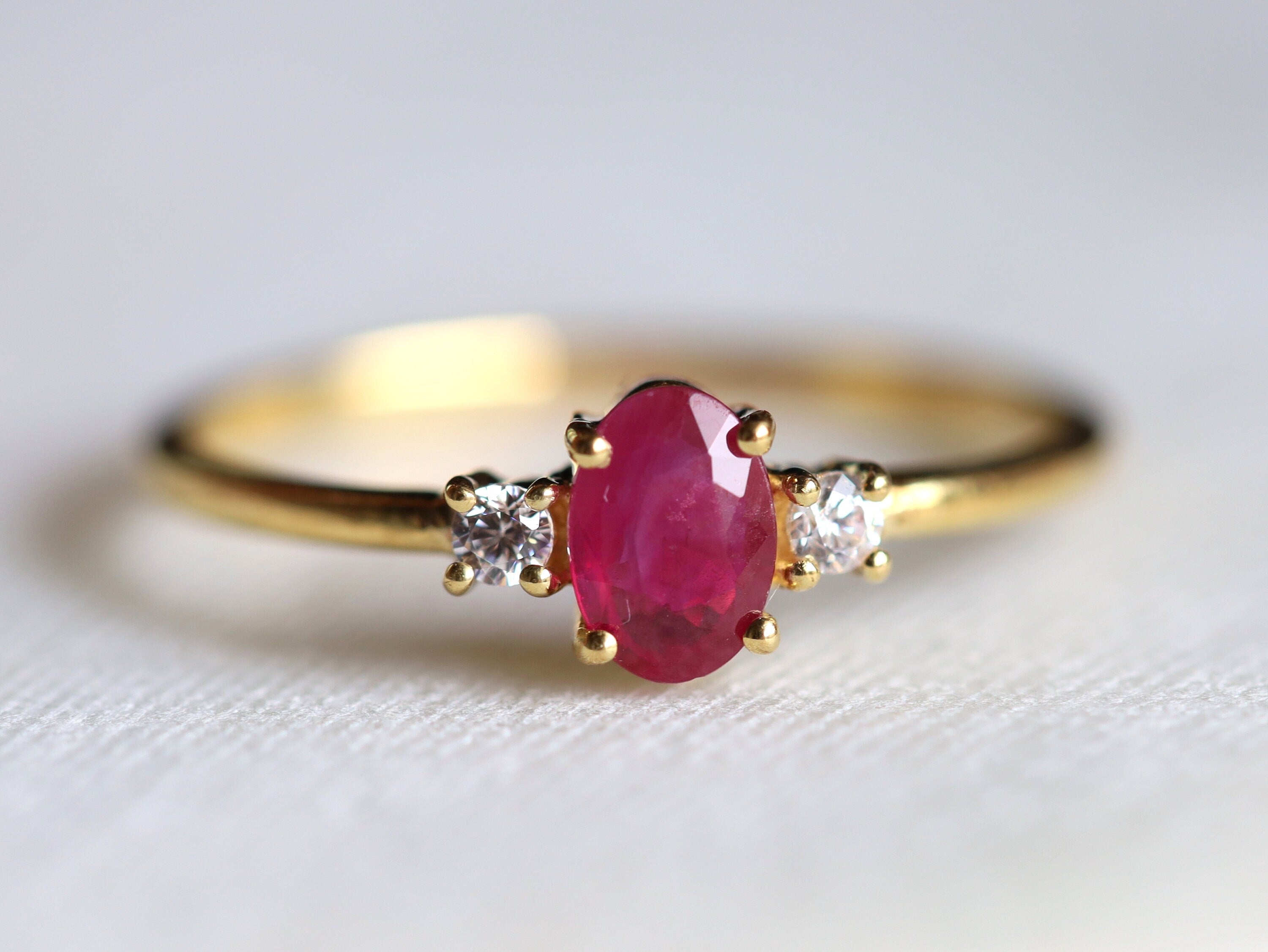 Ruby Engagement Ring | July Birthstone Ring | Ruby and Diamond Stacking Ring -