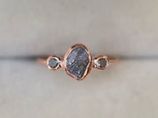 Rough Diamond Three-Stone Ring | Black Diamond Engagement Ring | 2-Carat Raw Stone Jewelry -