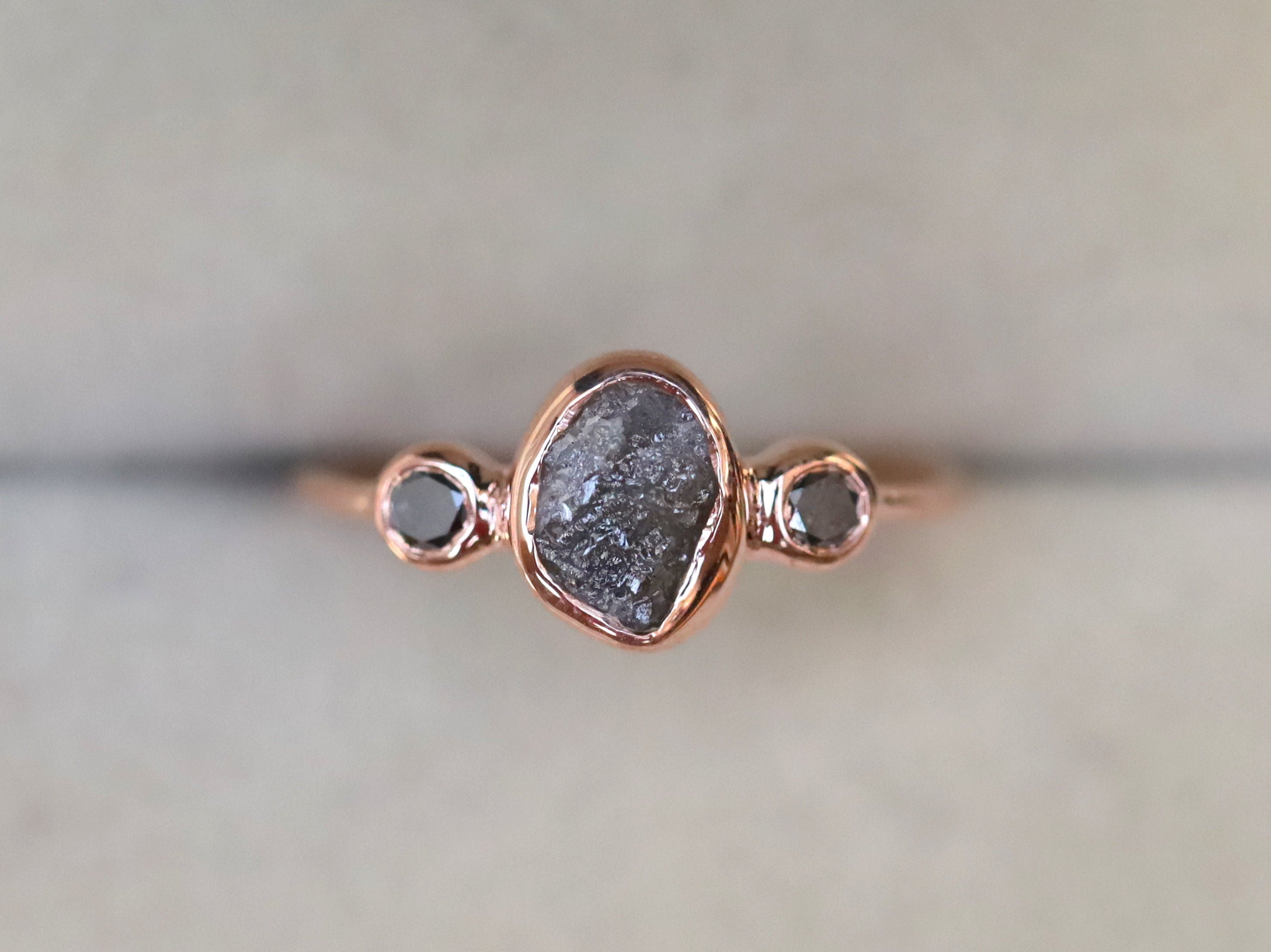 Rough Diamond Three-Stone Ring | Black Diamond Engagement Ring | 2-Carat Raw Stone Jewelry -