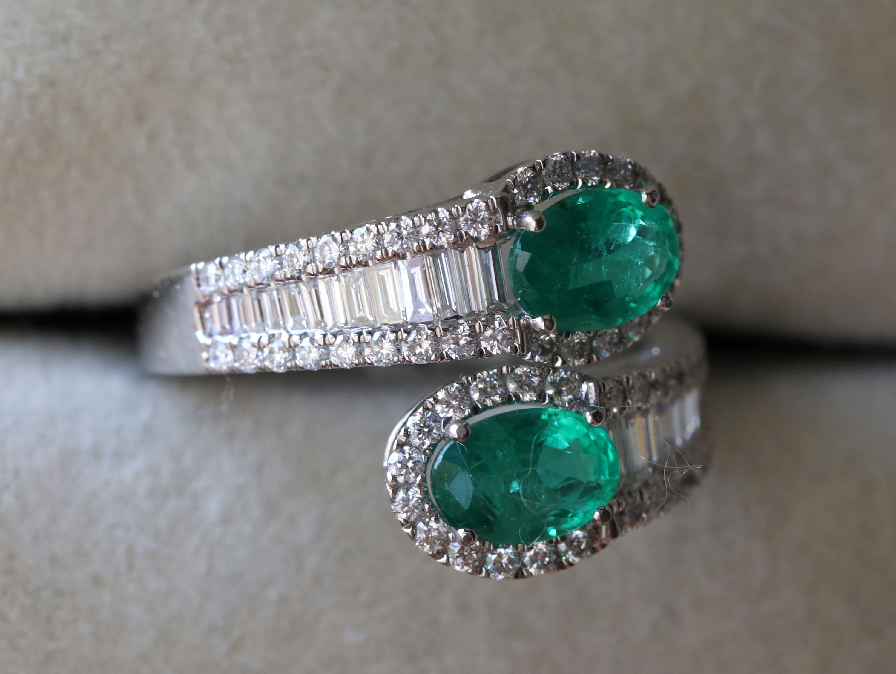 Emerald and Diamond Engagement Ring | Adjustable Serpent Snake Design Ring | Baguette Diamond Ring -