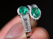 Emerald and Diamond Engagement Ring | Adjustable Serpent Snake Design Ring | Baguette Diamond Ring -