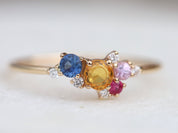 Multi Sapphire & Diamond Cluster Ring | Rainbow Sapphire Engagement Ring -