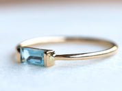 Aquamarine Baguette Ring | March Birthstone Gold Stacking Ring | Dainty Aquamarine Ring -