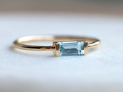 Aquamarine Baguette Ring | March Birthstone Gold Stacking Ring | Dainty Aquamarine Ring -
