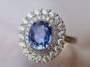 Blue Sapphire Antique Engagement Ring | 3.5ct Sapphire & Diamond Ring | Anniversary Gift -
