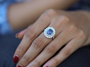 Blue Sapphire Antique Engagement Ring | 3.5ct Sapphire & Diamond Ring | Anniversary Gift -