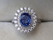 Blue Sapphire Antique Engagement Ring | 3.5ct Sapphire & Diamond Ring | Anniversary Gift -