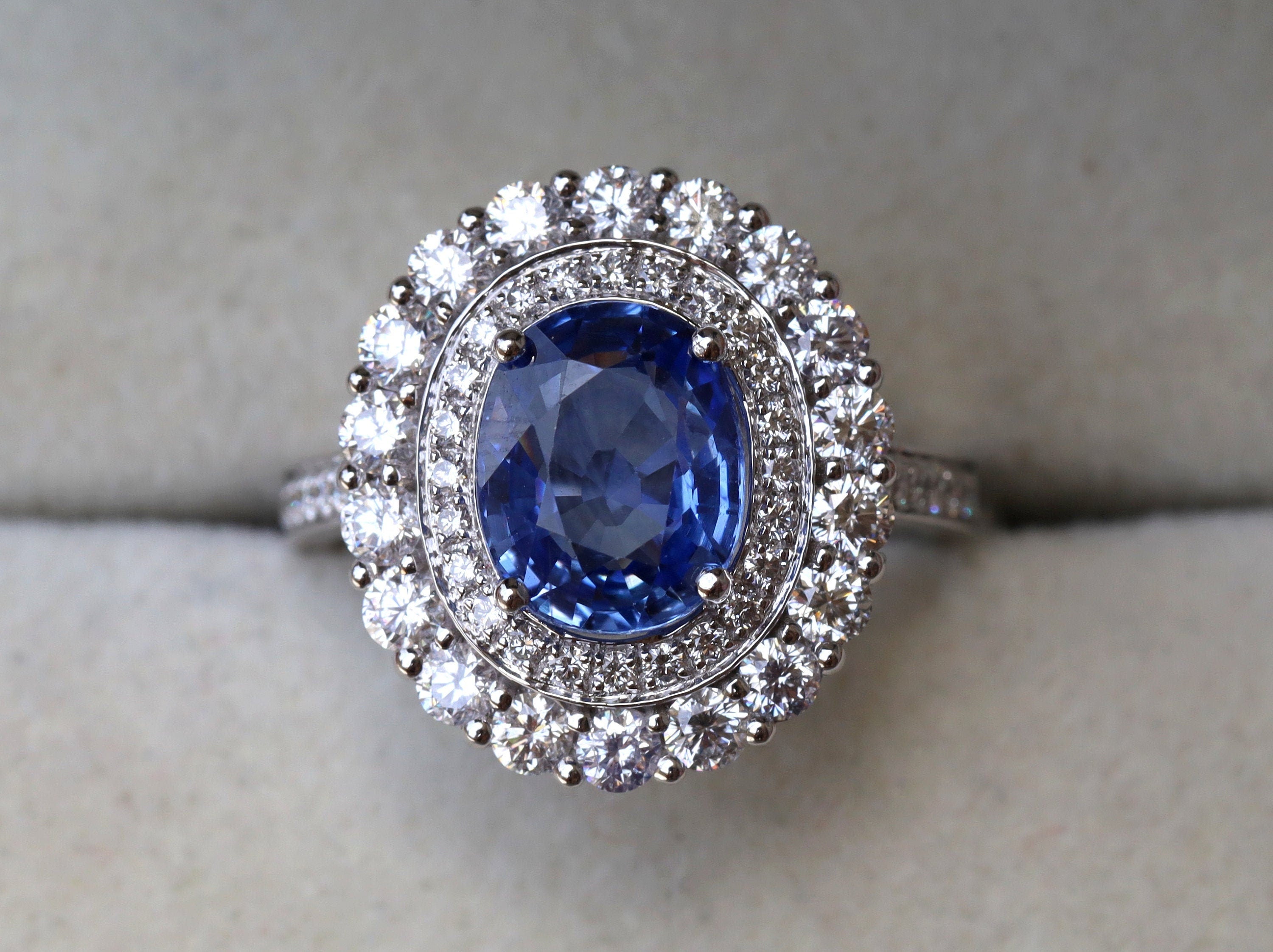 Blue Sapphire Antique Engagement Ring | 3.5ct Sapphire & Diamond Ring | Anniversary Gift -