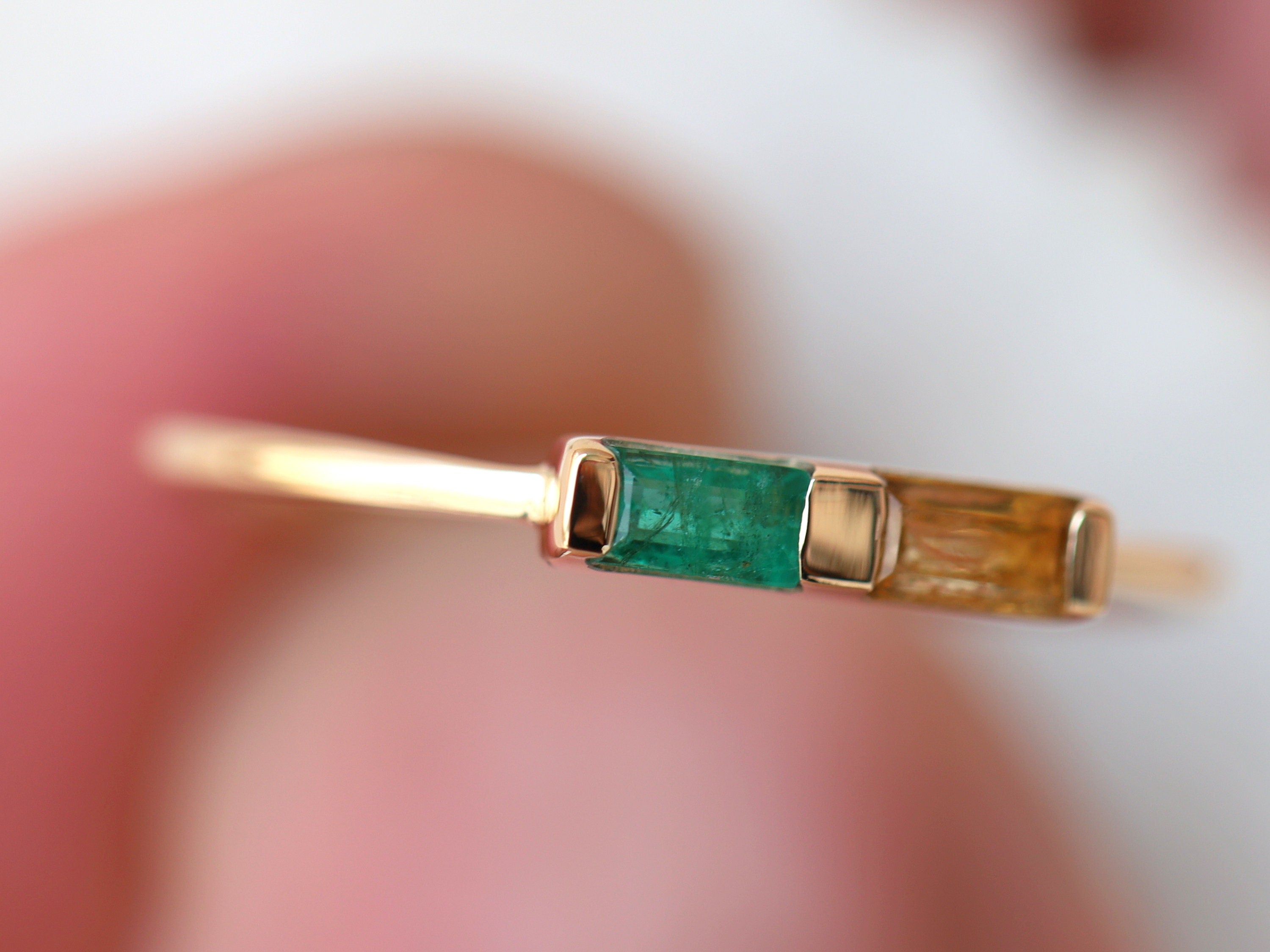 Emerald Baguette Ring | Citrine Baguette Stacking Ring -