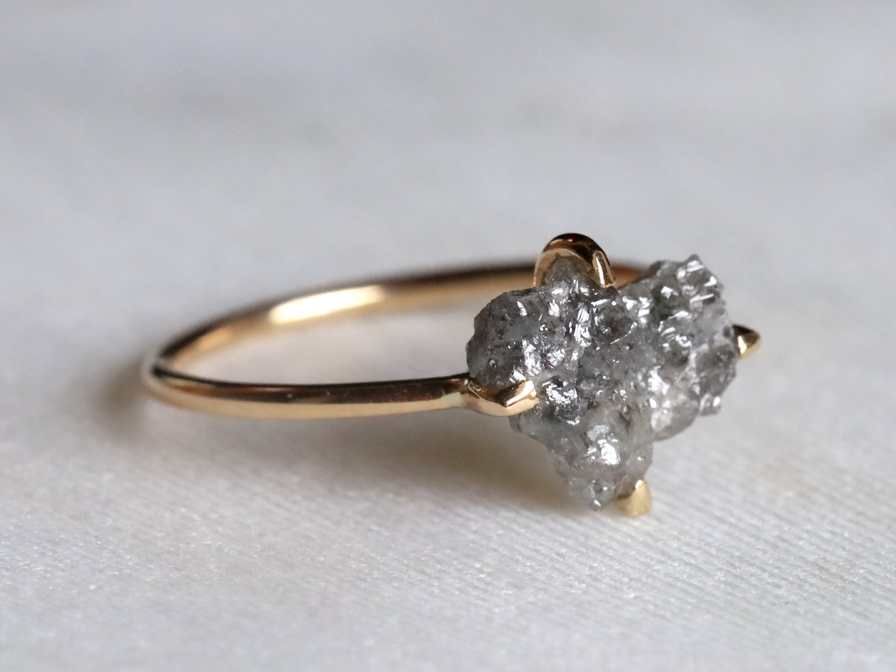 Raw Diamond Ring | Gray Rough Diamond Engagement Ring | Gold & 2-Carat Diamond Jewelry -