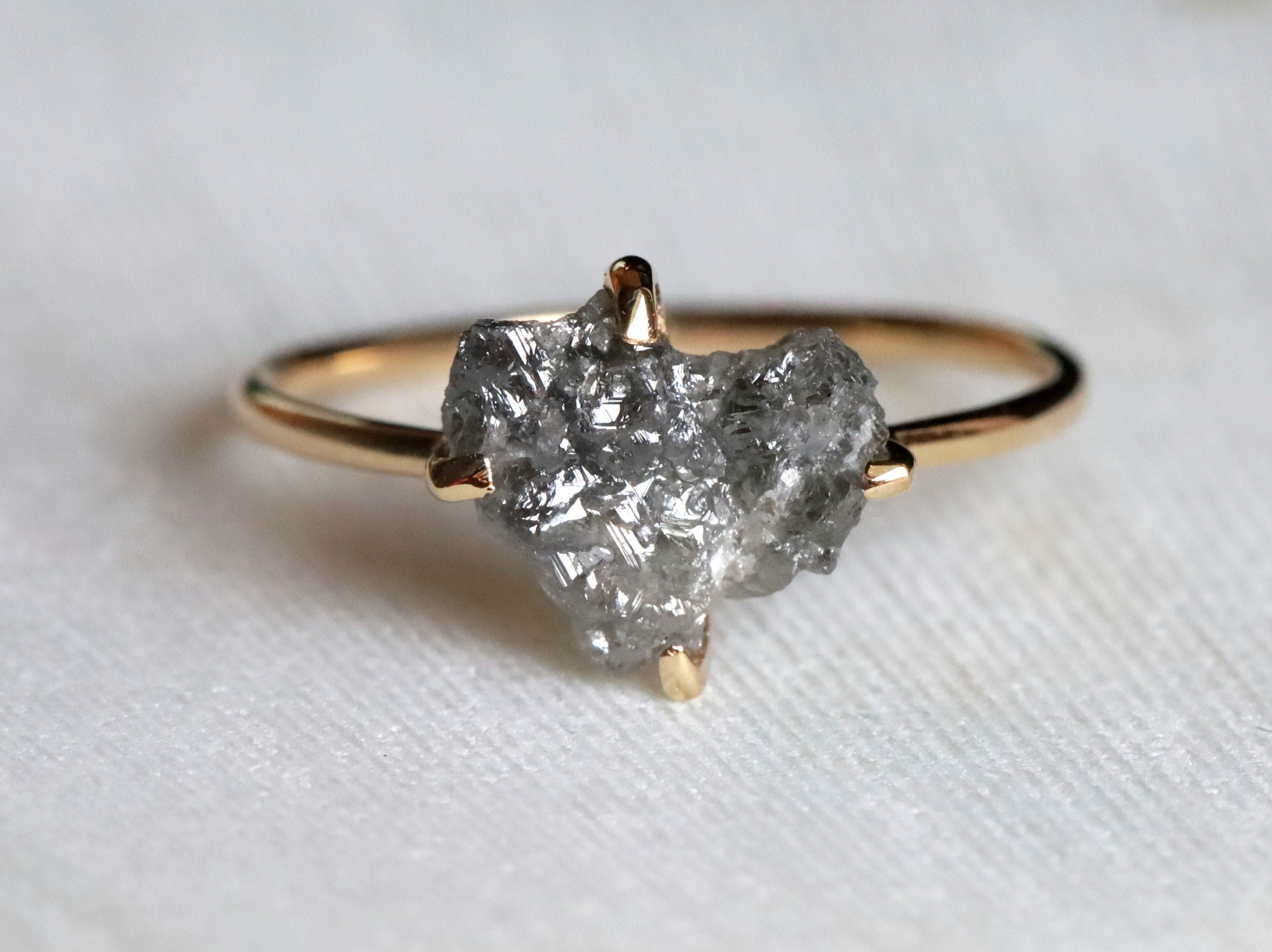 Raw Diamond Ring | Gray Rough Diamond Engagement Ring | Gold & 2-Carat Diamond Jewelry -
