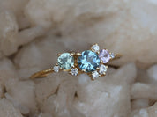 Aquamarine Cluster Engagement Ring | Sapphire and Diamond Cluster Ring | March Birthstone -
