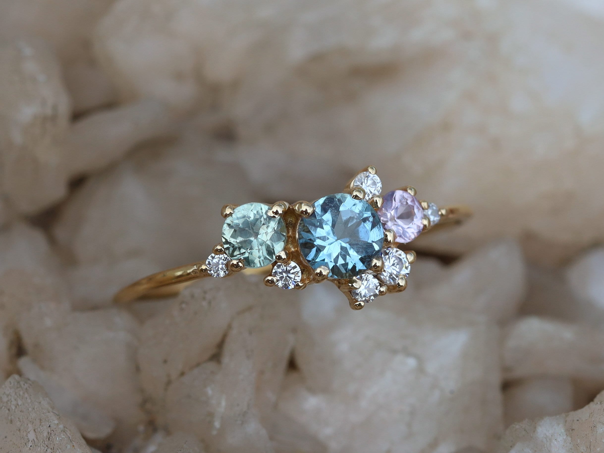 Aquamarine Cluster Engagement Ring | Sapphire and Diamond Cluster Ring | March Birthstone -