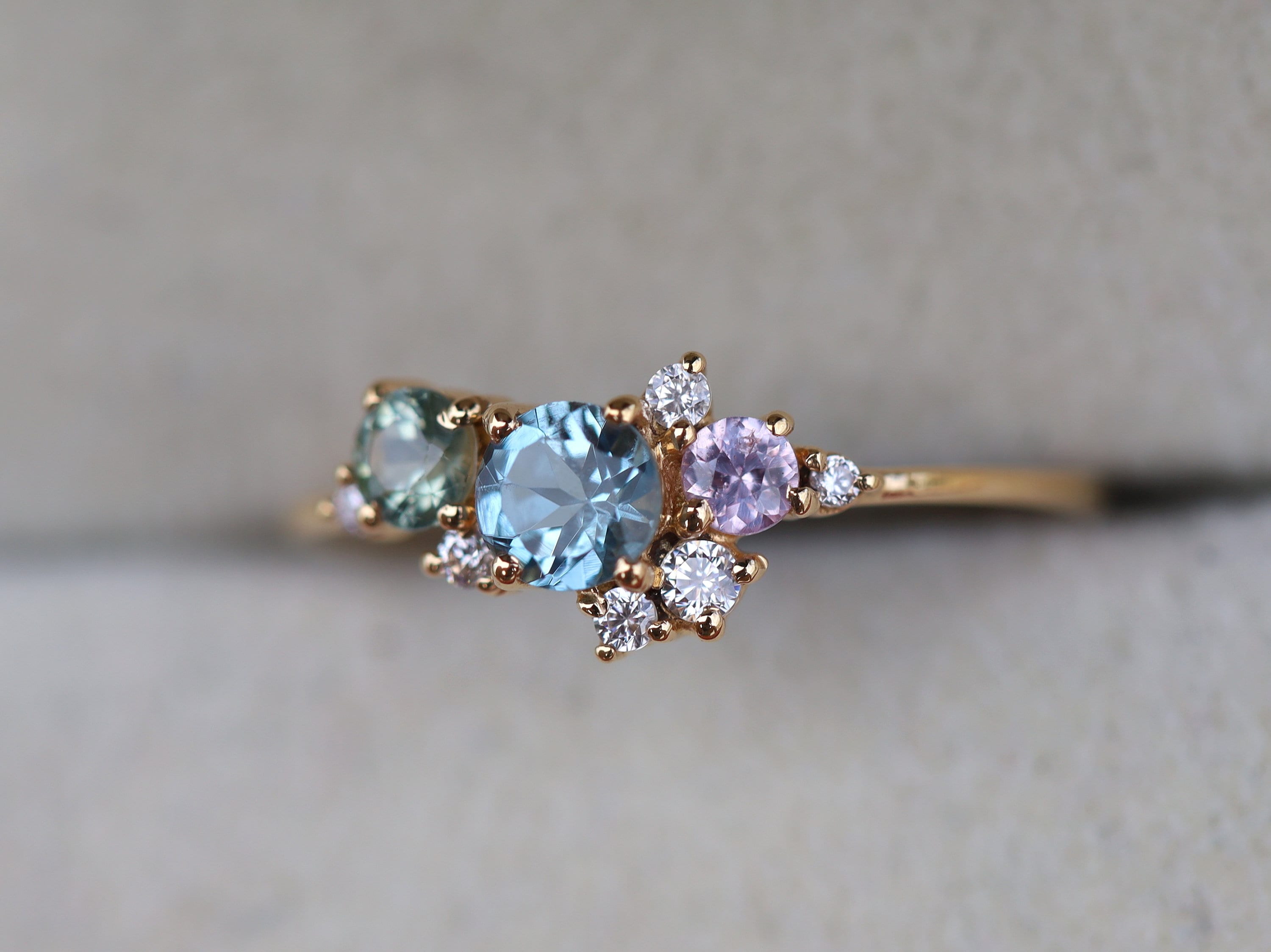 Aquamarine Cluster Engagement Ring | Sapphire and Diamond Cluster Ring | March Birthstone -