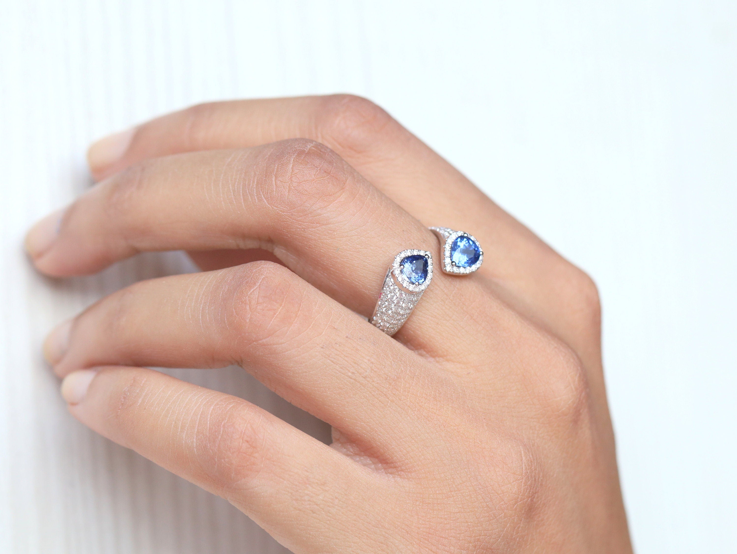 Blue Sapphire & Diamond Pave Snake Ring | Adjustable Sapphire Engagement Ring -