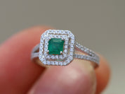 Half Carat Emerald Engagement Ring | Square Engagement Ring | Vintage Emerald and Diamond Ring -