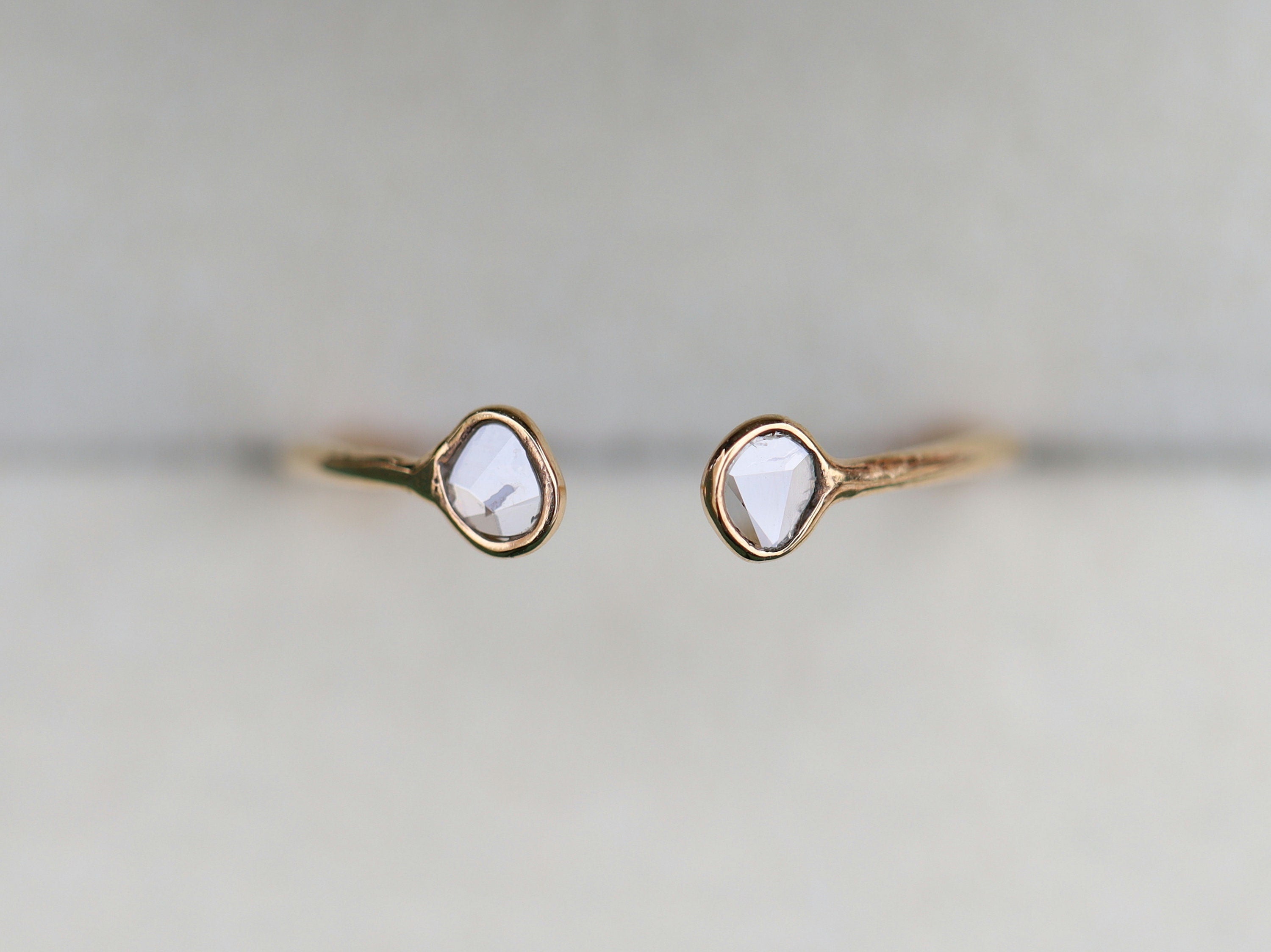 Slice Diamond Stacking Ring | Solid Gold & Diamond Minimalist Ring | Adjustable Diamond Slice Ring -