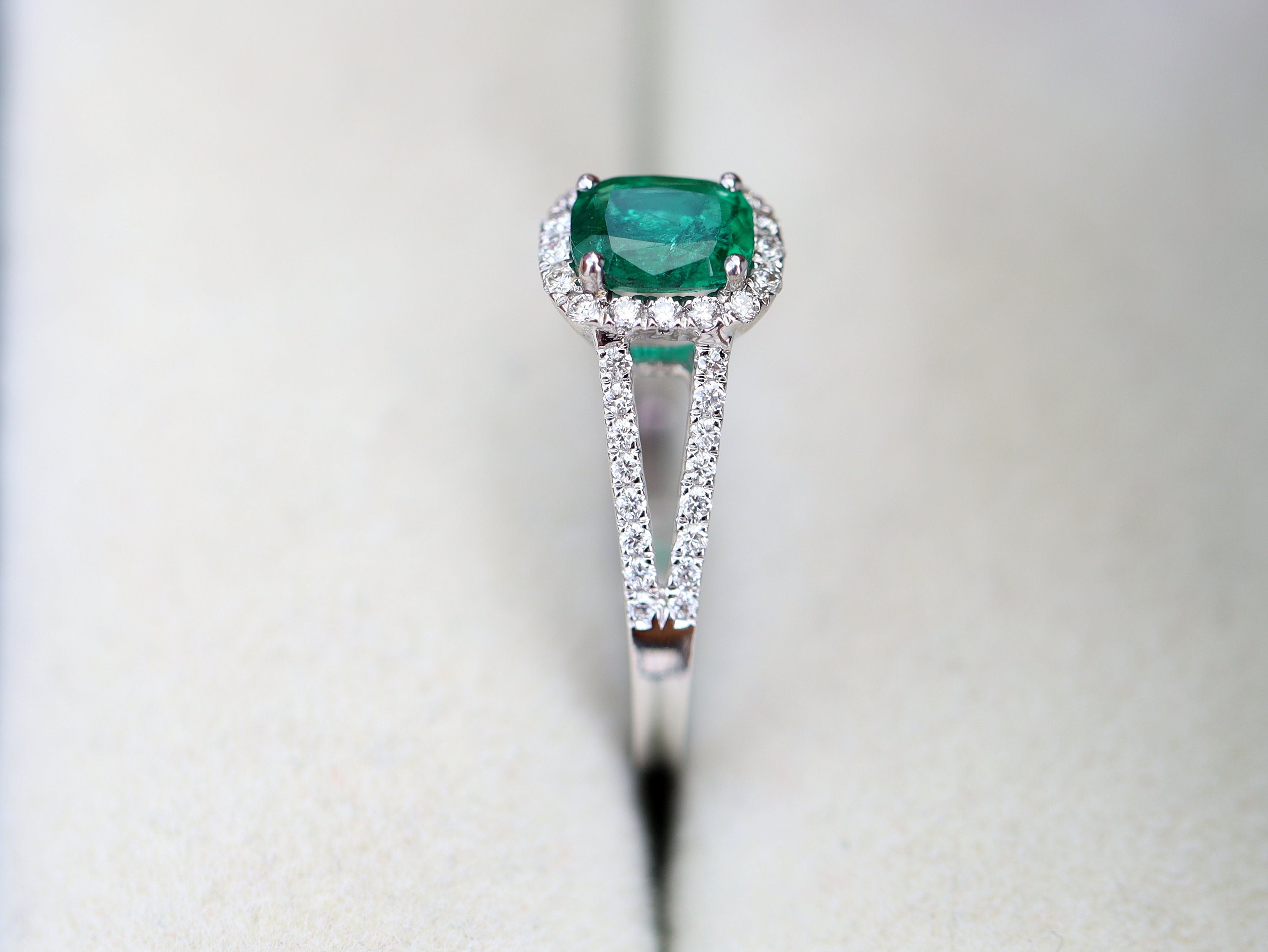 Vintage Emerald Engagement Ring | 1 Carat Oval Emerald and Diamond Engagement Ring -