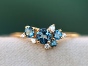 London Blue Topaz Ring | Topaz and Diamond Cluster Engagement Ring | Blue Topaz Ring -