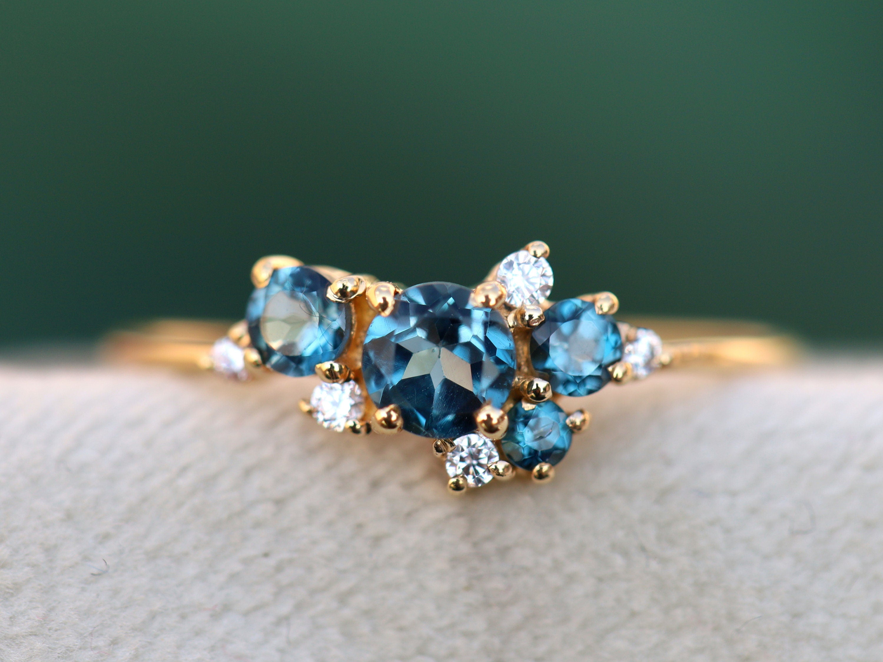 London Blue Topaz Ring | Topaz and Diamond Cluster Engagement Ring | Blue Topaz Ring -