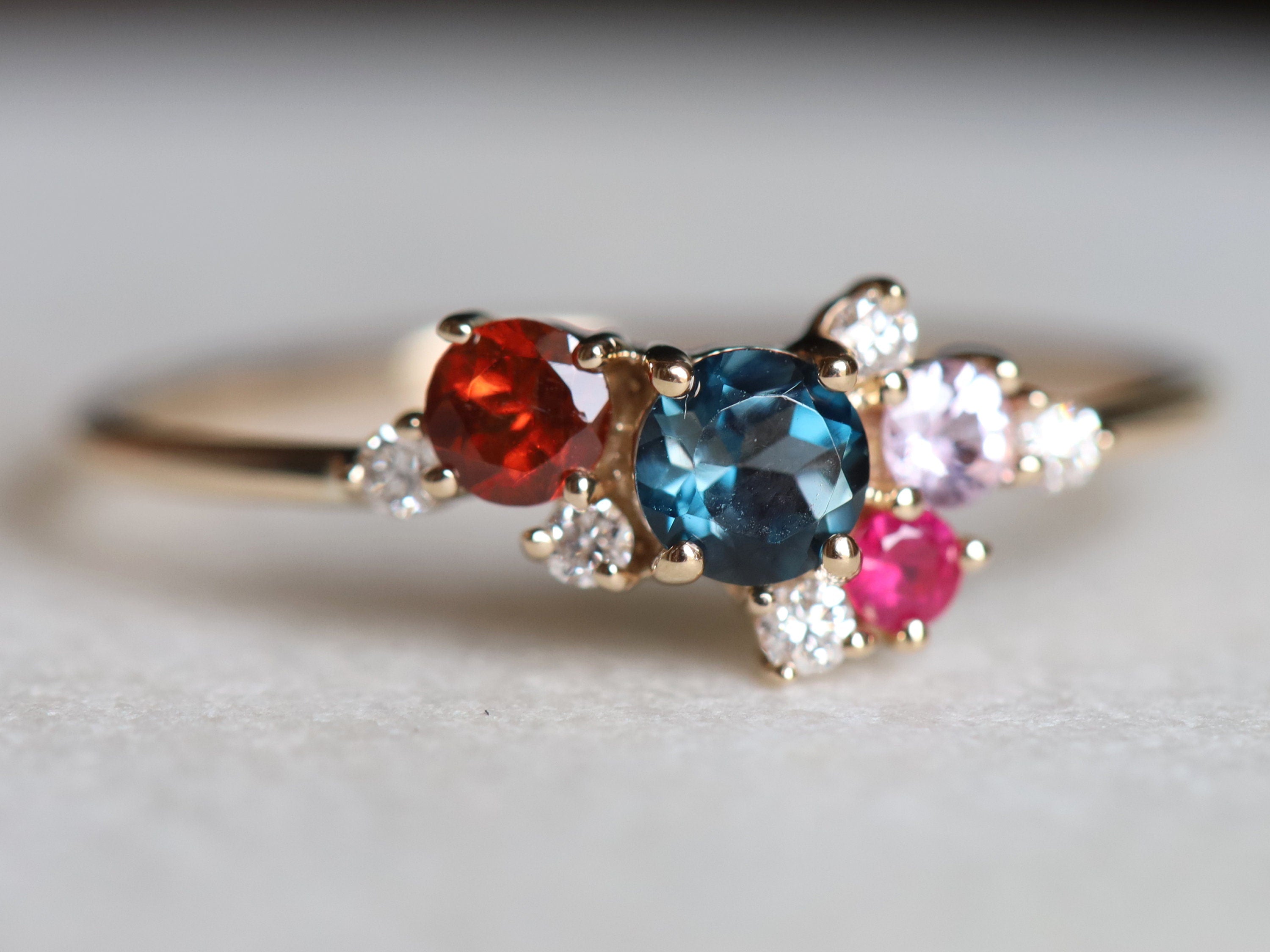 London Blue Topaz Cluster Engagement Ring | Blue Topaz and Diamond Sapphire Ring -