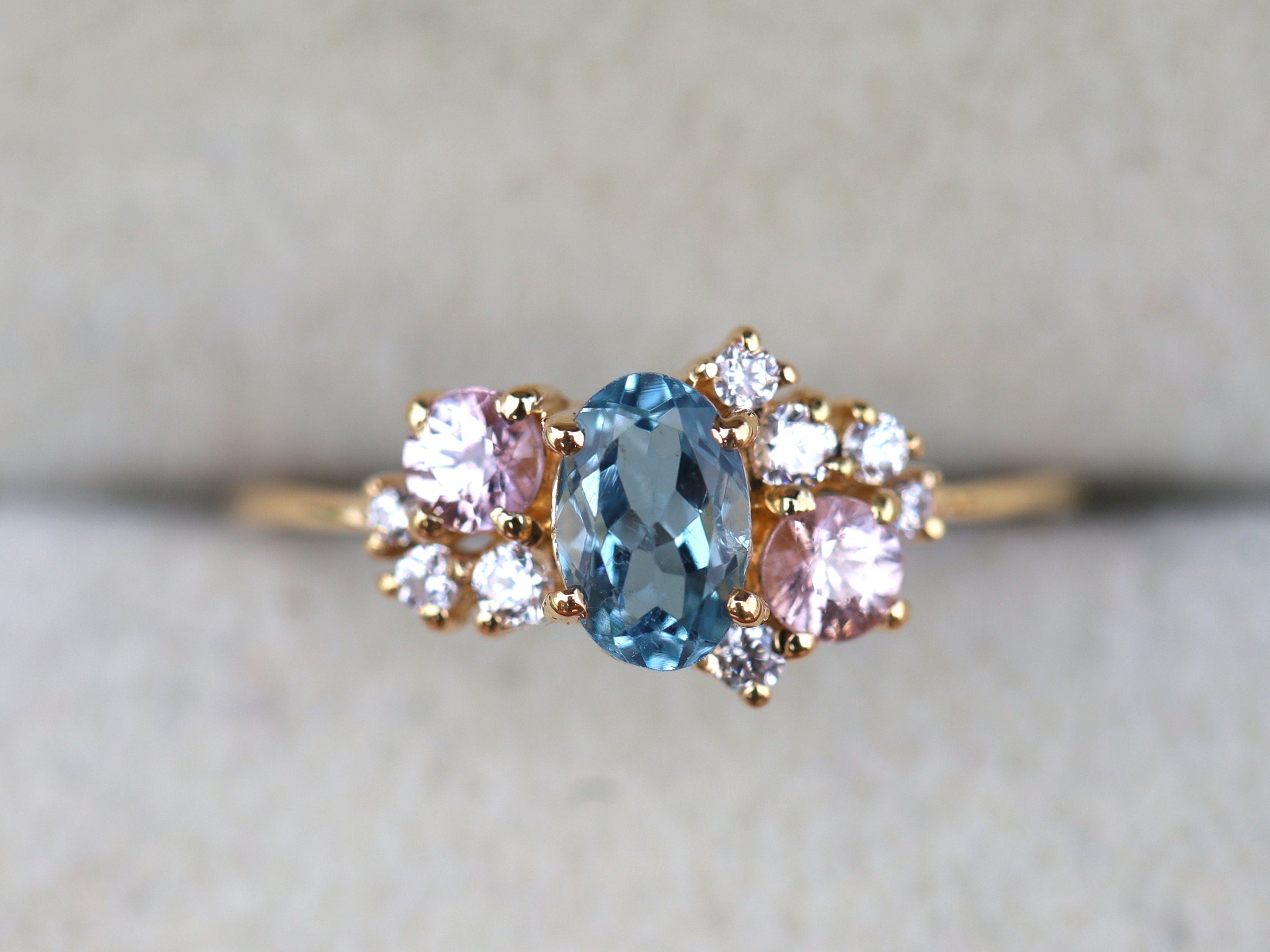 Aquamarine Engagement Ring | Cluster & Diamond Ring -