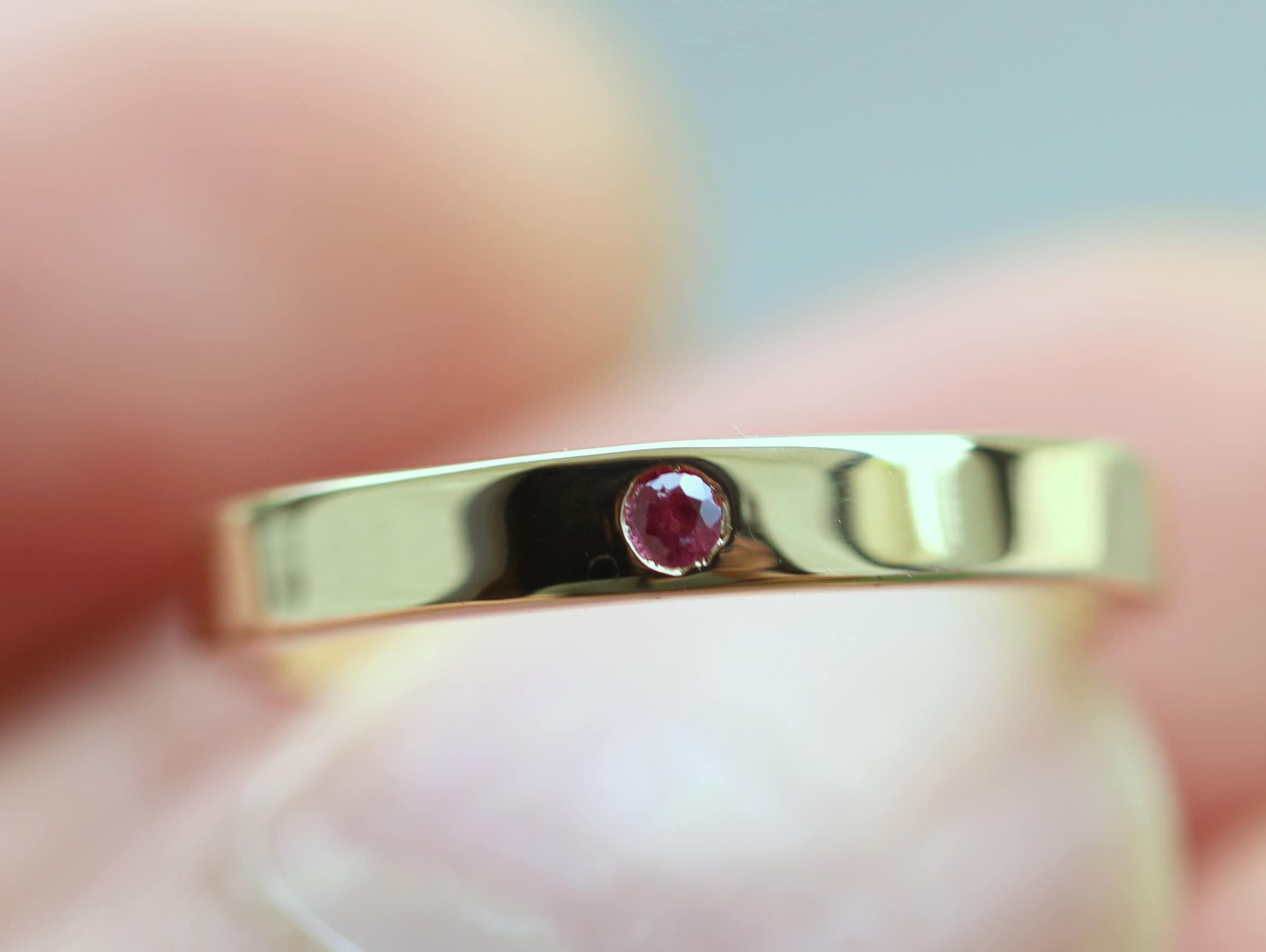 Natural Ruby Wedding Band | Ruby Stackable Ring | 3mm Gold Band | Anniversary Ring -