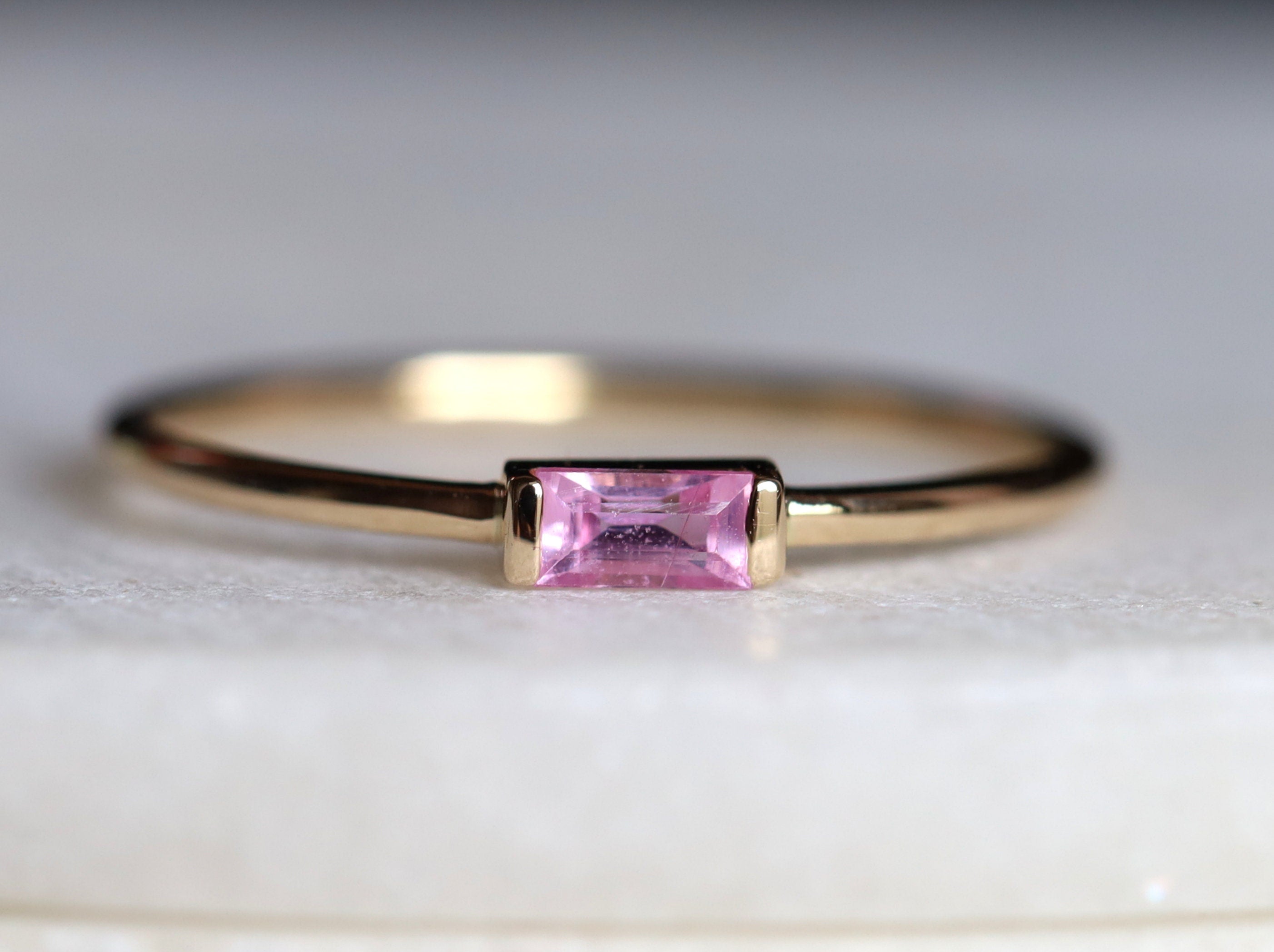 Baguette Pink Sapphire Ring | Stacking Sapphire Ring | Dainty Pink Sapphire Ring -