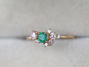 Emerald Engagement Ring | Cluster Diamond Ring | Vintage Natural Emerald Ring -