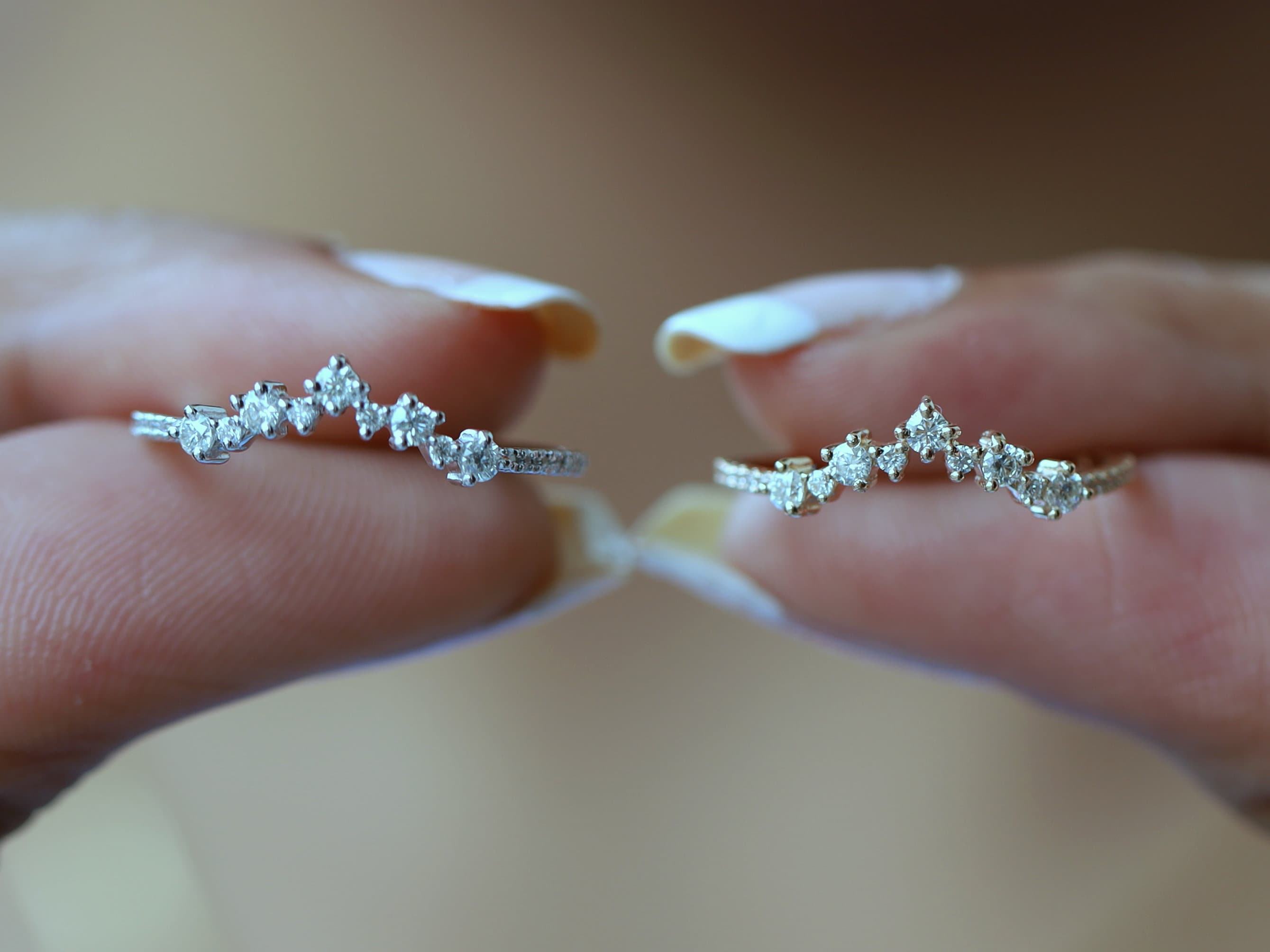 Moissanite Stacking Ring | Cluster & Curved Wedding Band | Alternative Diamond Jewelry -