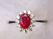 1ct Genuine Ruby Engagement Ring | Halo Red Ruby & Diamond Ring | Simple Gold Ruby Ring -
