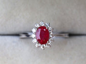 1ct Genuine Ruby Engagement Ring | Halo Red Ruby & Diamond Ring | Simple Gold Ruby Ring -