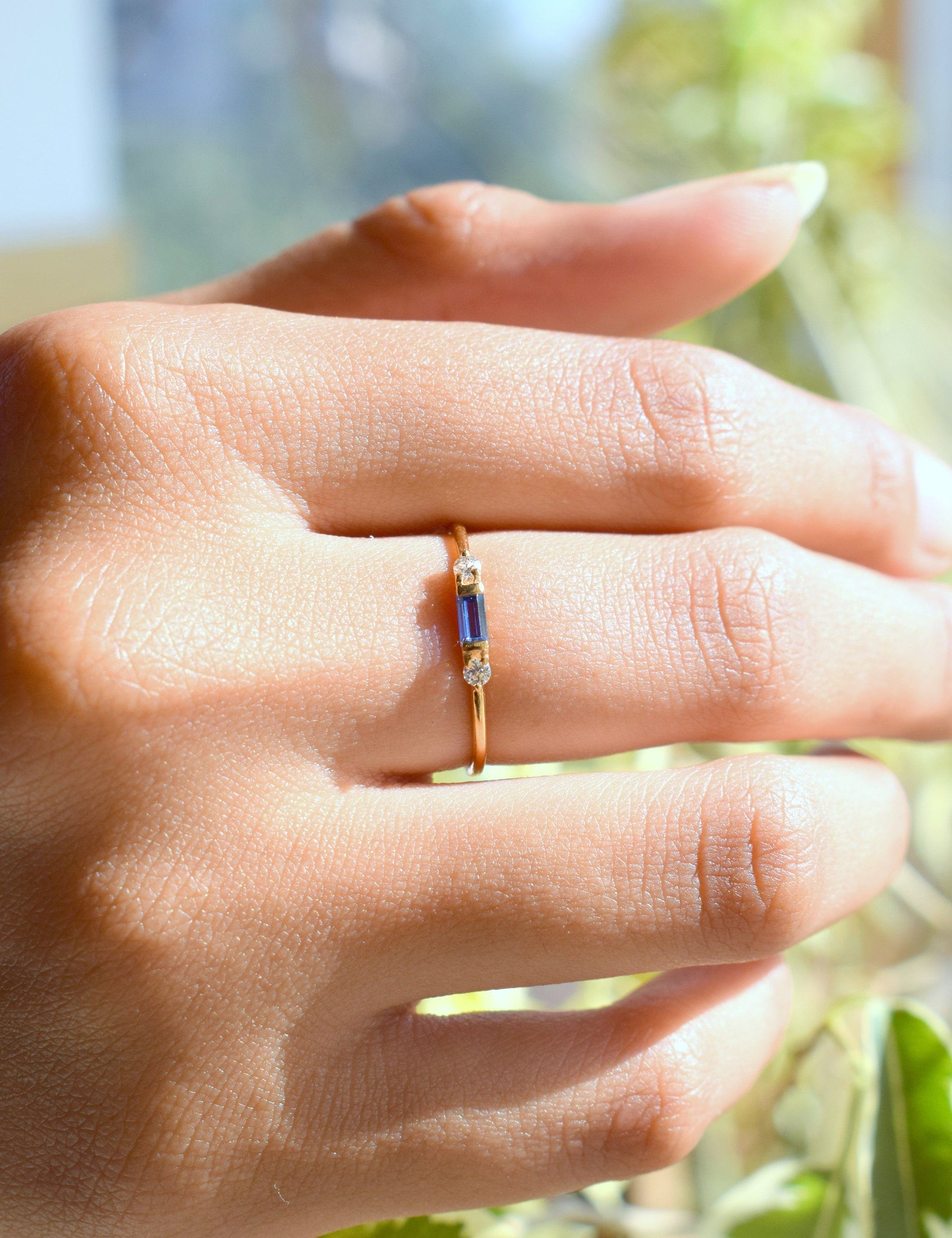 Baguette Sapphire Ring | Gold Sapphire Engagement Ring -