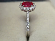 Natural Ruby Engagement Ring | 1 Carat Red Ruby Halo Ring | Oval Ruby Engagement Ring -