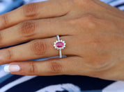 Natural Ruby Engagement Ring | 1 Carat Red Ruby Halo Ring | Oval Ruby Engagement Ring -