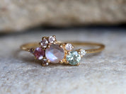 Cluster Engagement Ring | Rainbow Moonstone Ring | Sapphire & June Birthstone Jewelry -