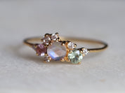 Cluster Engagement Ring | Rainbow Moonstone Ring | Sapphire & June Birthstone Jewelry -