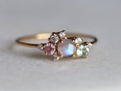 Cluster Engagement Ring | Rainbow Moonstone Ring | Sapphire & June Birthstone Jewelry -