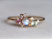 Cluster Engagement Ring | Rainbow Moonstone Ring | Sapphire & June Birthstone Jewelry -
