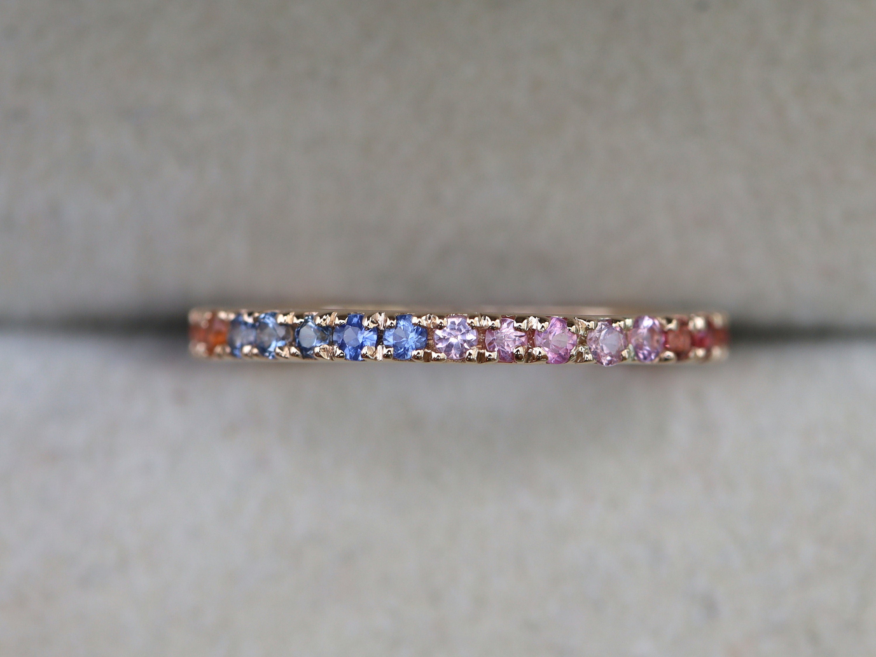 Full Eternity Ring | Unique Sapphire Wedding Band | Blue & Pink Sapphire Stacking Ring -