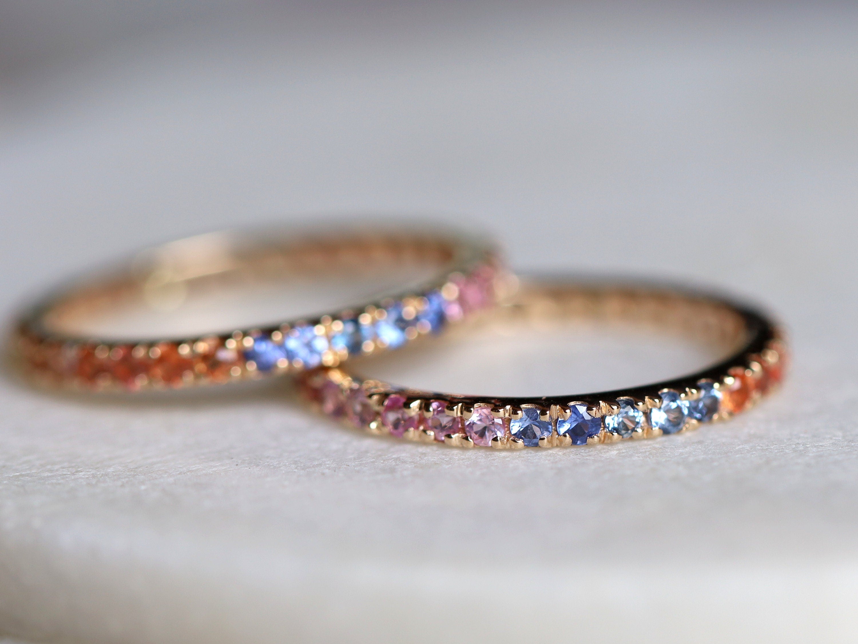 Full Eternity Ring | Unique Sapphire Wedding Band | Blue & Pink Sapphire Stacking Ring -