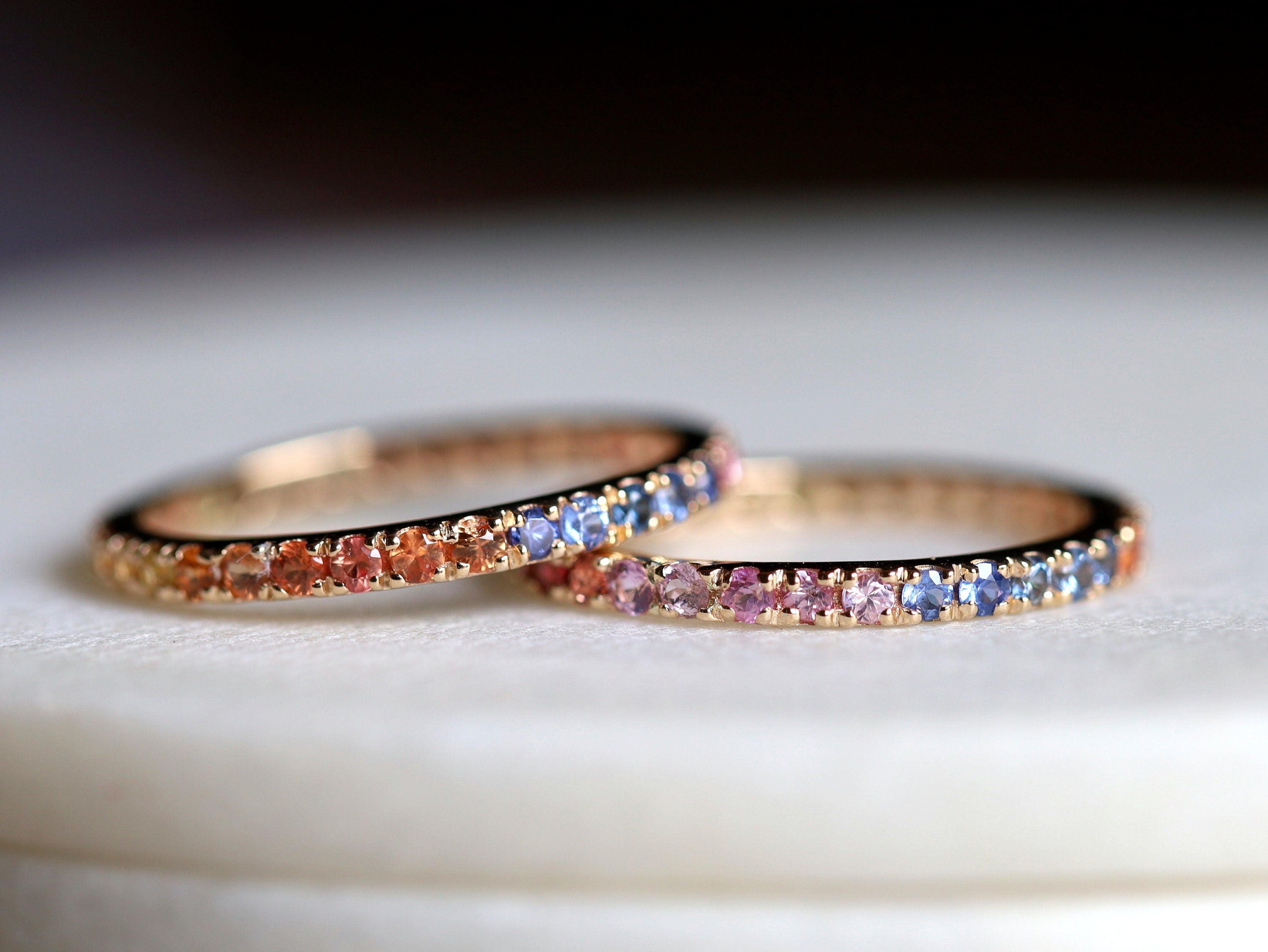 Full Eternity Ring | Unique Sapphire Wedding Band | Blue & Pink Sapphire Stacking Ring -