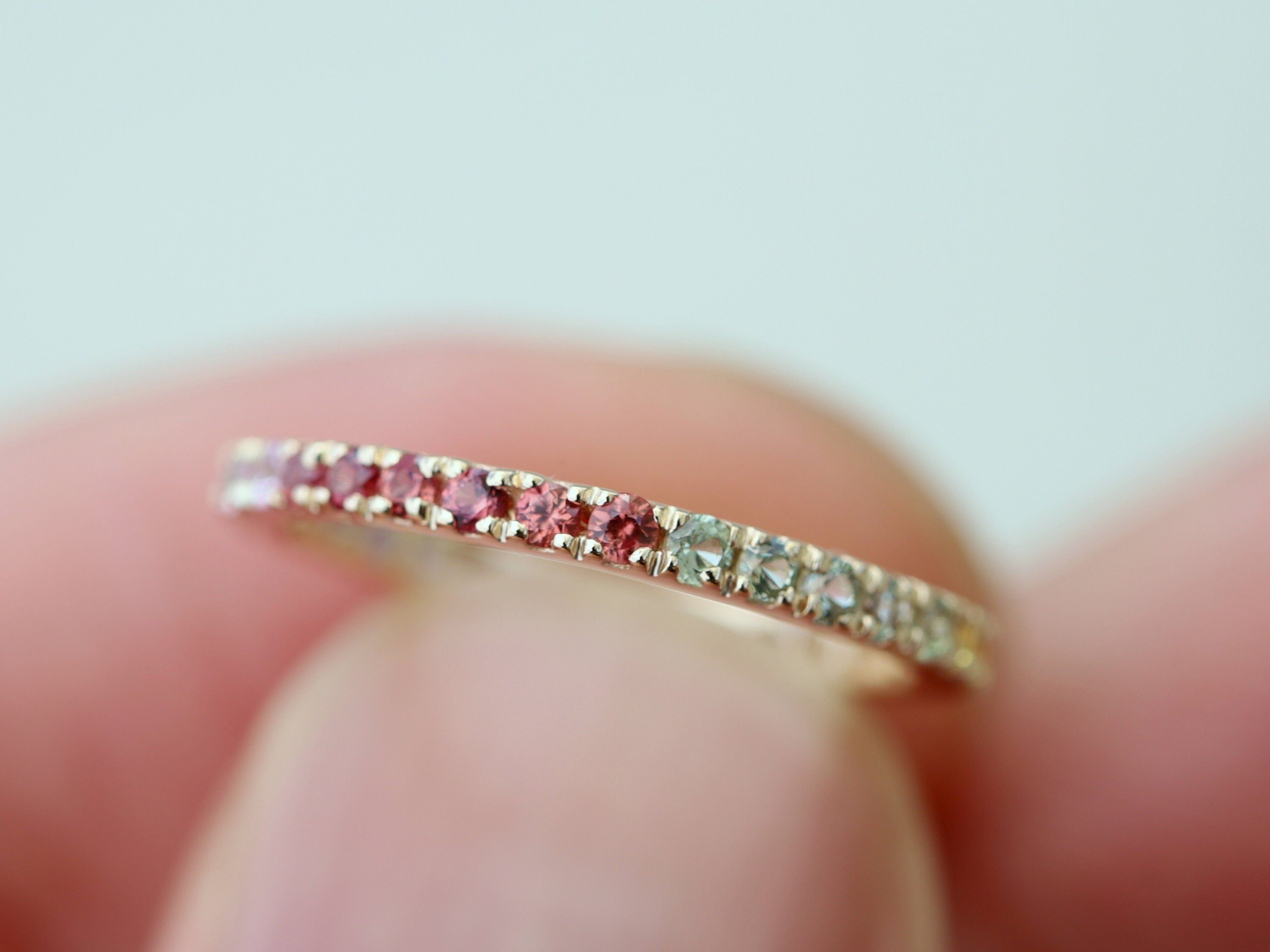 Full Eternity Ring | Unique Sapphire Wedding Band | Blue & Pink Sapphire Stacking Ring -