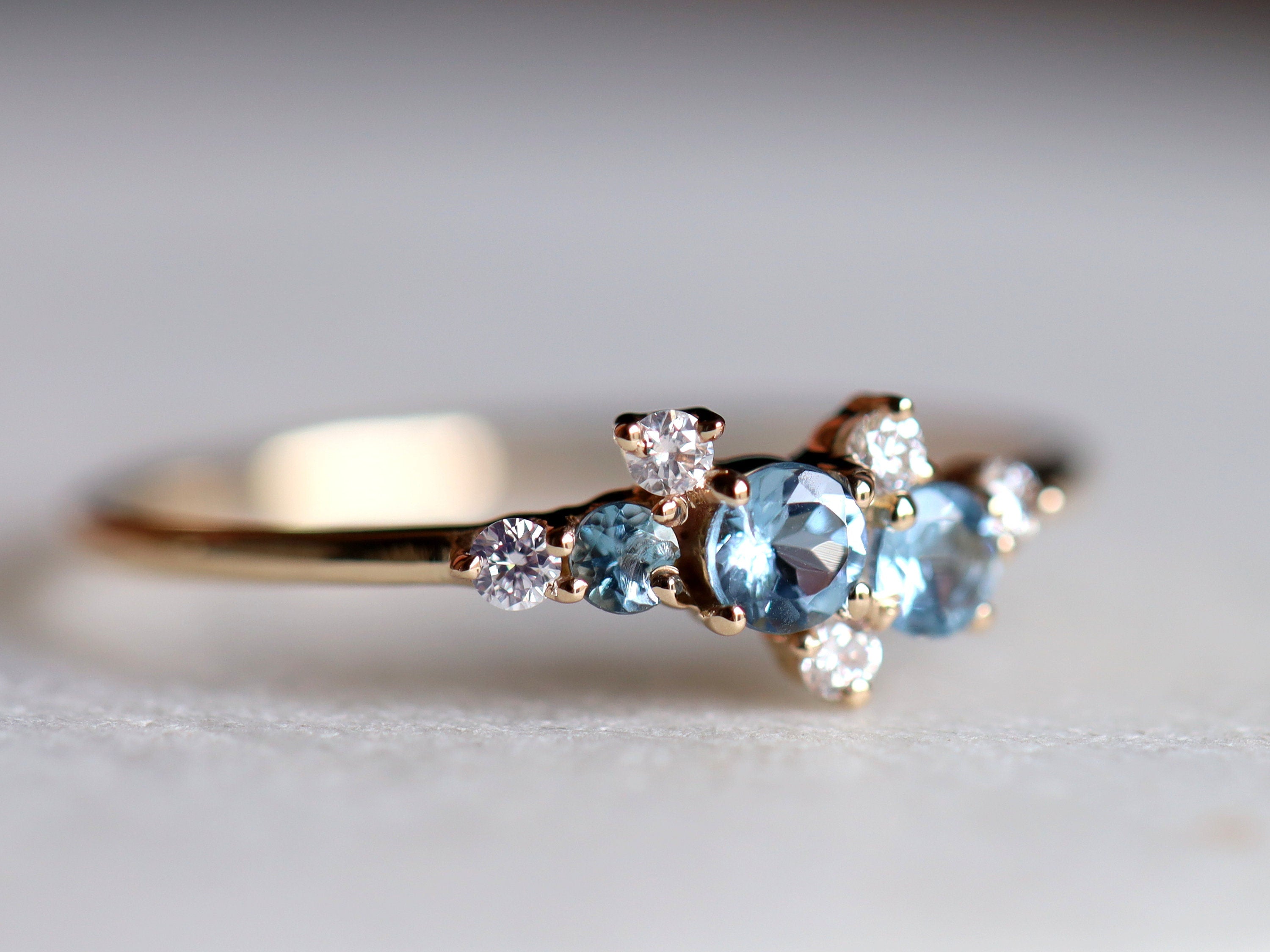 Aquamarine Engagement Ring | Diamond Cluster Ring | March Birthstone Jewelry -