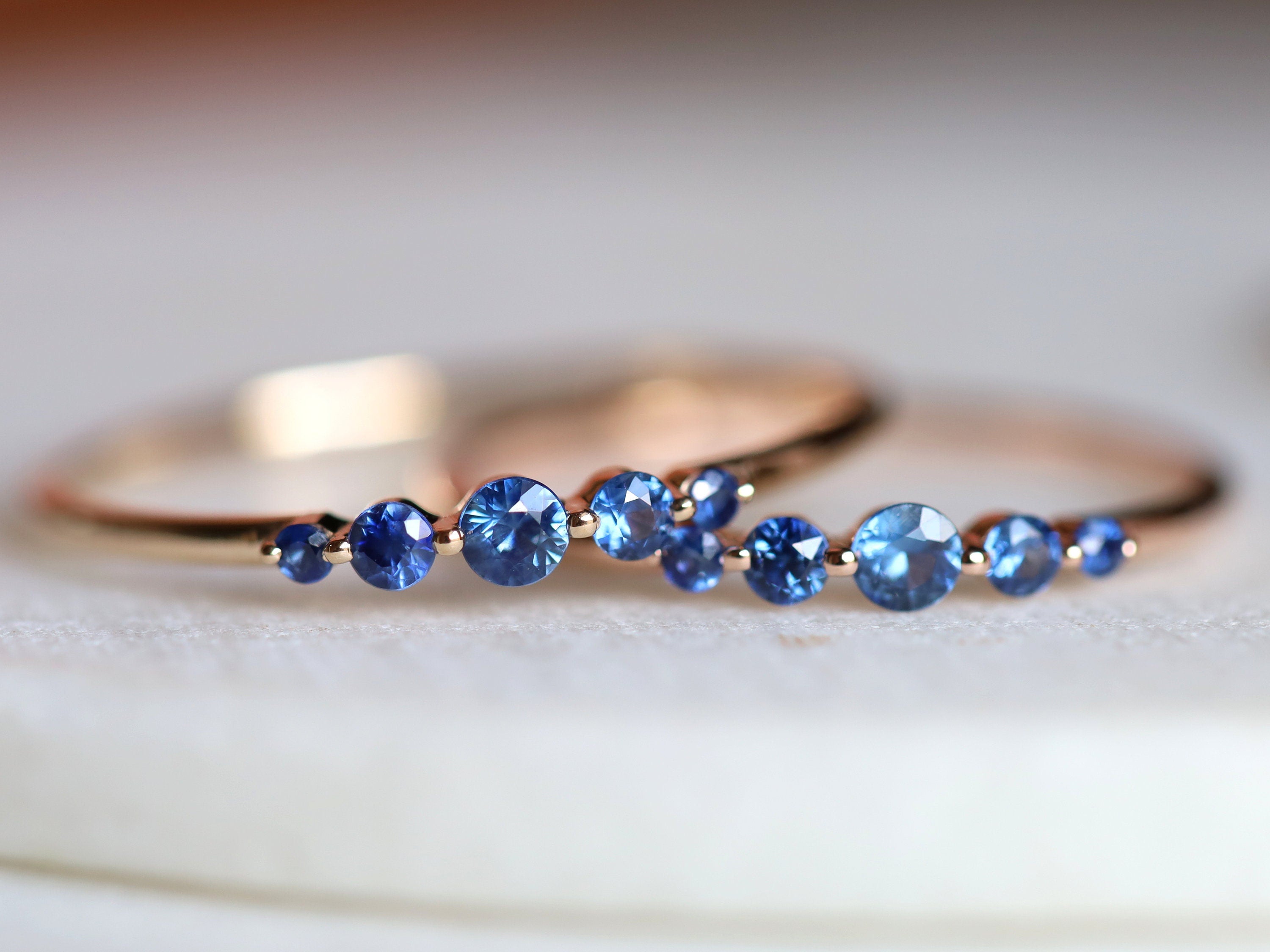 Minimalist Blue Sapphire Stacking Ring | Thin Dainty Sapphire Ring | Blue Sapphire Stacking Band -