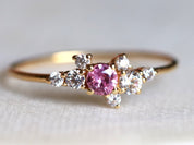 Pink Sapphire Engagement Ring | Sapphire & Diamond Cluster Ring | Birthstone Ring -