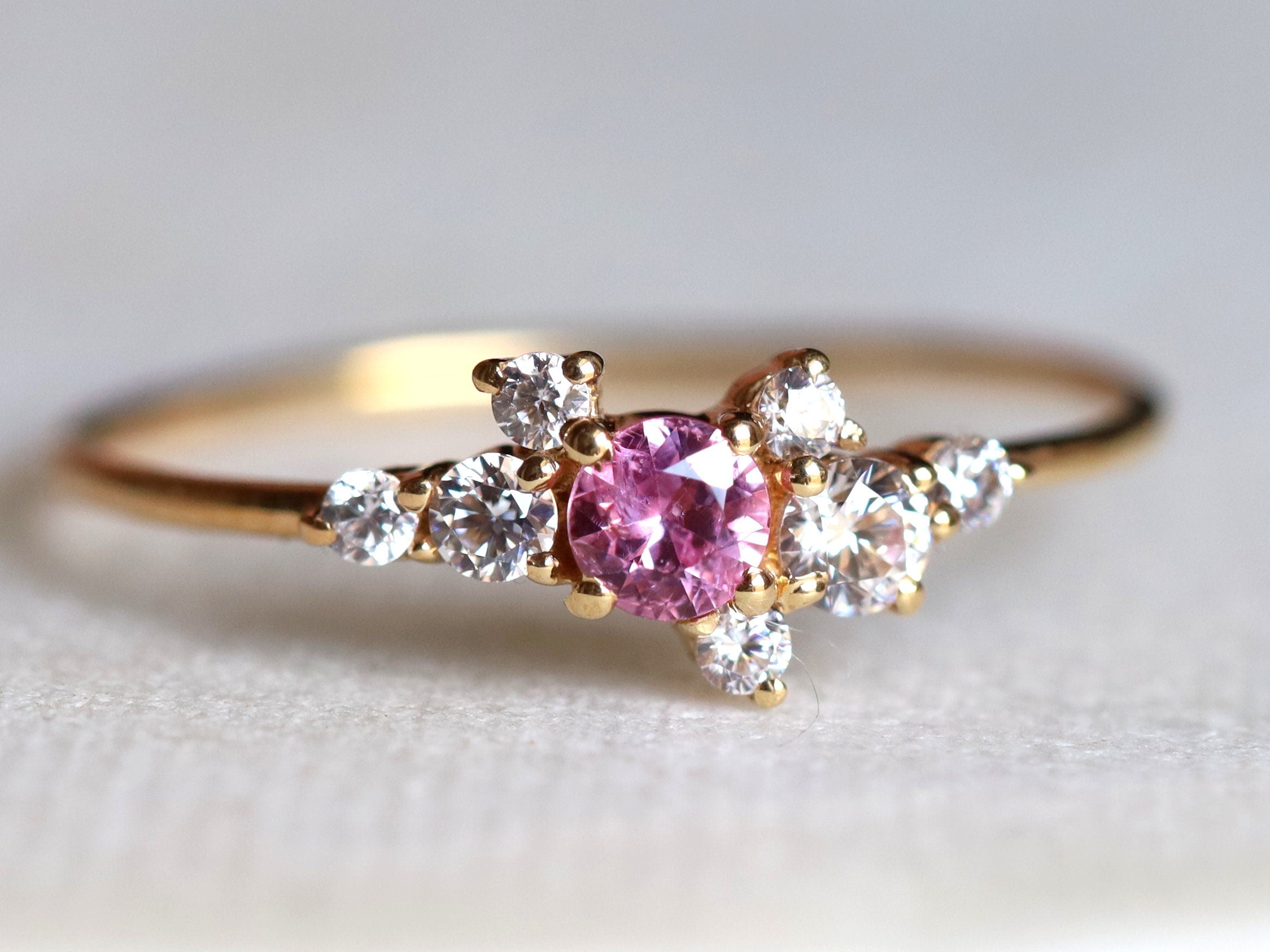 Pink Sapphire Engagement Ring | Sapphire & Diamond Cluster Ring | Birthstone Ring -