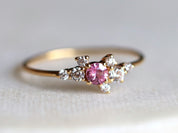 Pink Sapphire Engagement Ring | Sapphire & Diamond Cluster Ring | Birthstone Ring -