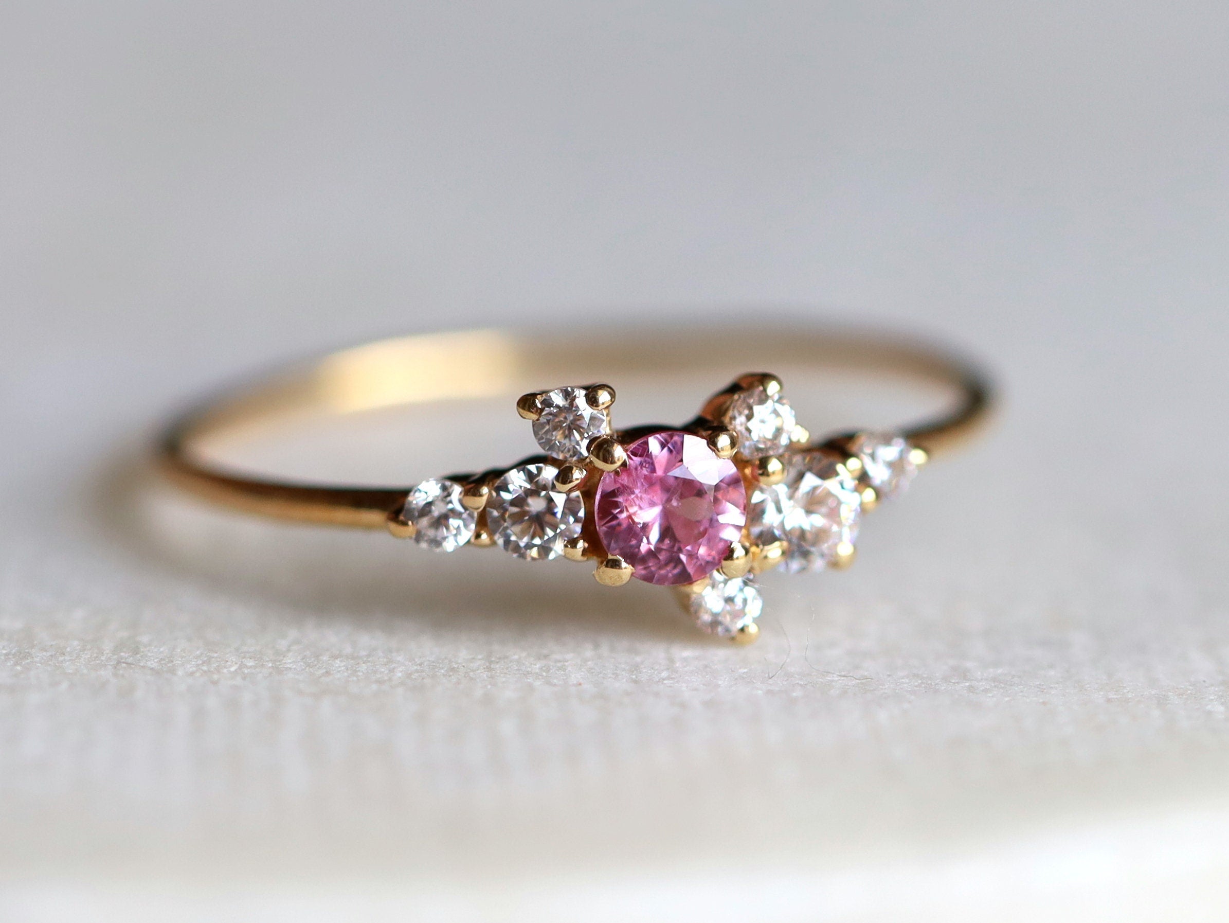 Pink Sapphire Engagement Ring | Sapphire & Diamond Cluster Ring | Birthstone Ring -